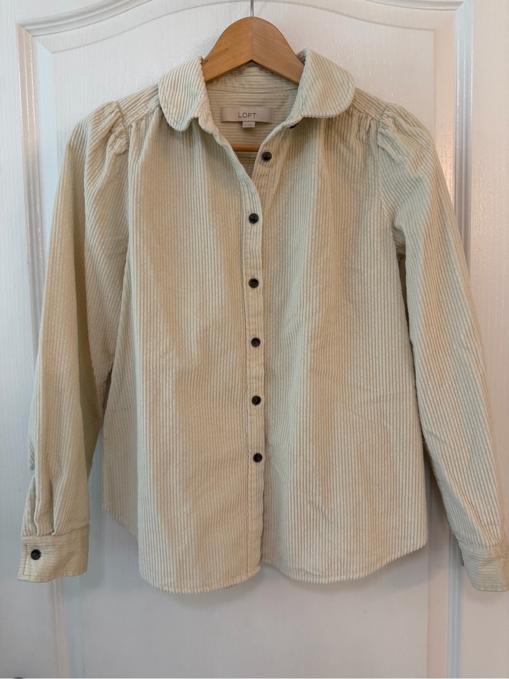 LOFT Cream Corduroy Button-Up Shirt with one thread flaw